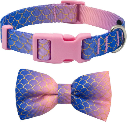 Adjustable Christmas Dog Collar with Antler Bow Tie and Snowman Design for Medium Dogs