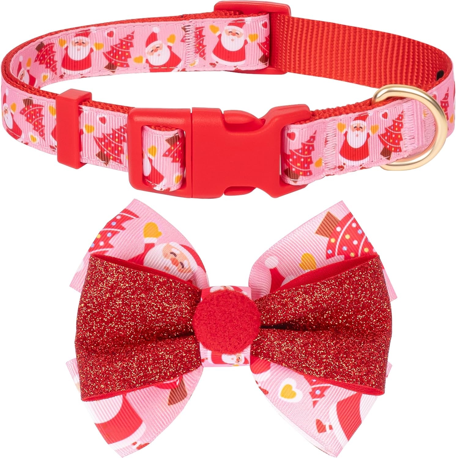 Adjustable Christmas Dog Collar with Antler Bow Tie and Snowman Design for Medium Dogs